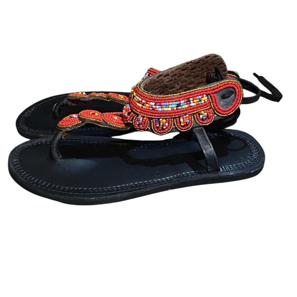 Maasai leather beaded sandals. Sz 37